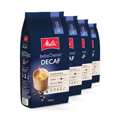 Boabe de cafea Melitta BellaCrema decofeinizate, decofeinizate, 4 x 1 kg, nemăcinate, boabe de cafea pentru aparate de cafea complet automate, fără cofeină, prăjire ușoară, prăjită în Germania, concentrație 3