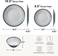 Set de tacâmuri din melamină, format din 24 de piese, pentru 4 persoane, set de farfurii pentru camping - tacâmuri pentru exterior și interior
