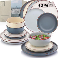 SÄNGER Bombay Moonlight | Set de veselă cu 12 piese, ceramică pentru 4 persoane, 4 farfurii de cină, 4 farfurii de desert, 4 boluri, culori asortate | COLECȚIA VALUE