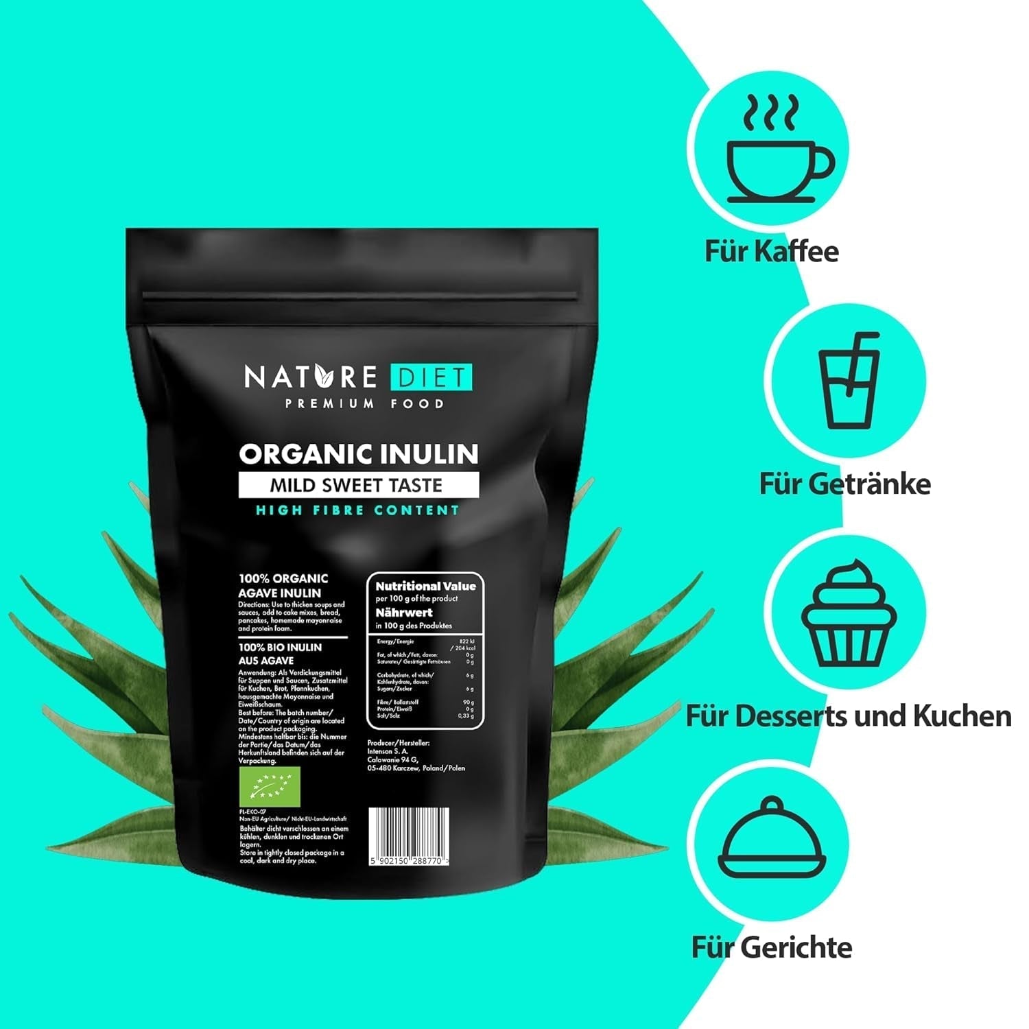 Nature Diet - Bio-Inulina 1 Kg | Aus Agave | Natürliches Präbiotikum Edulcorantes Naty Shop