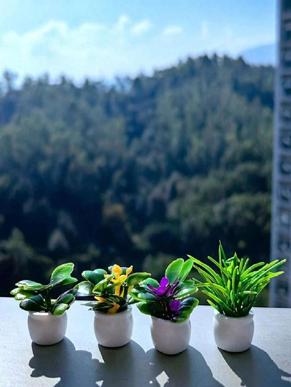 Künstliche Mini-Topfpflanzen, Statue, Kleine Bonsai, Kleine Topfpflanzen, Künstliche Blumentopf, Künstliche Pflanze Für Miniaturgarten, Outdoor-Dekoration, Valentinstag, Hochzeit, Geburtstag, 4 Stück