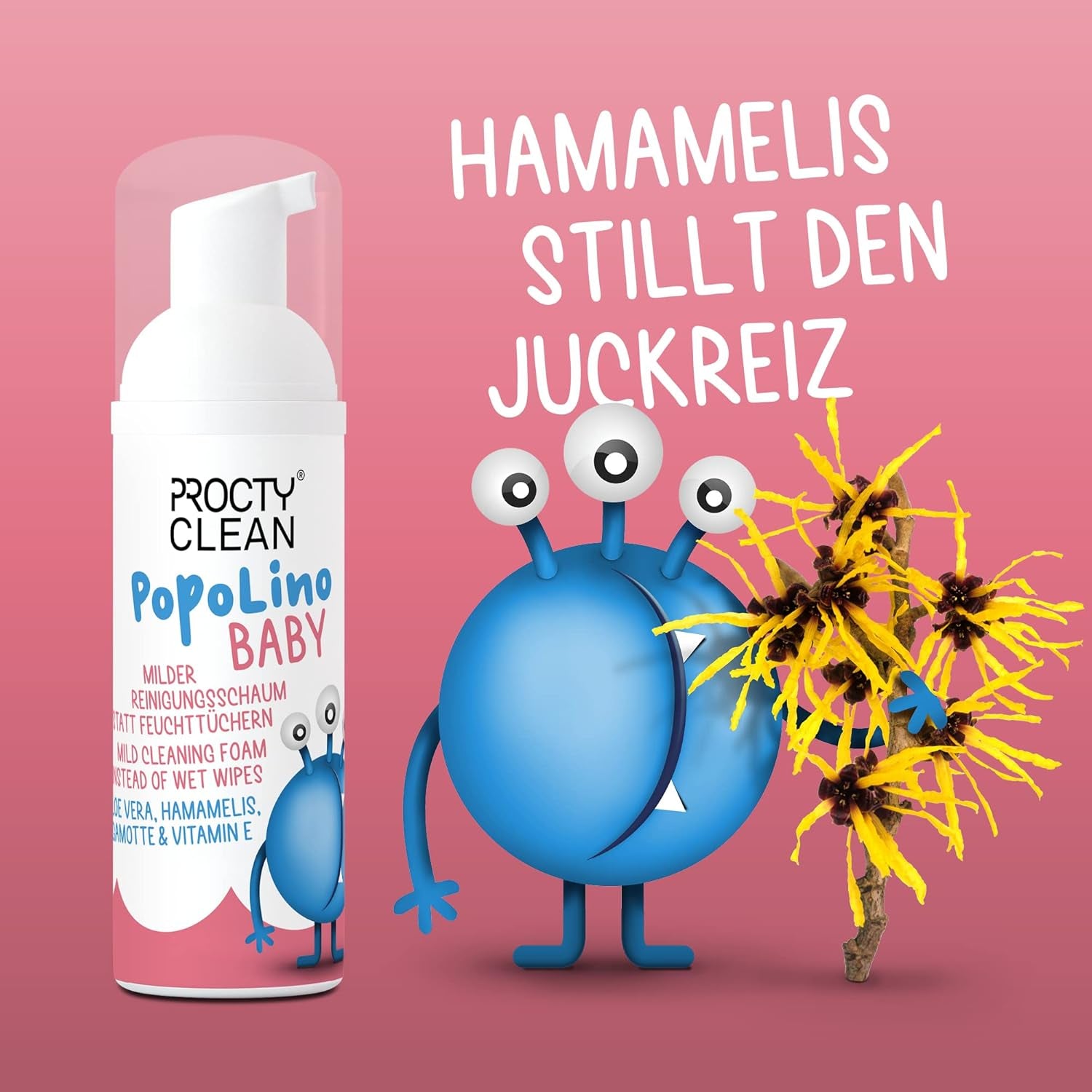 Espuma de fondo suave PopoLino Baby en lugar de toallitas húmedas para bebés. ¡Espuma limpiadora cosmética vegana y natural! Espuma para culitos con aloe vera, hamamelis, bergamota y vitamina E. Hace felices los culitos y el medio ambiente.