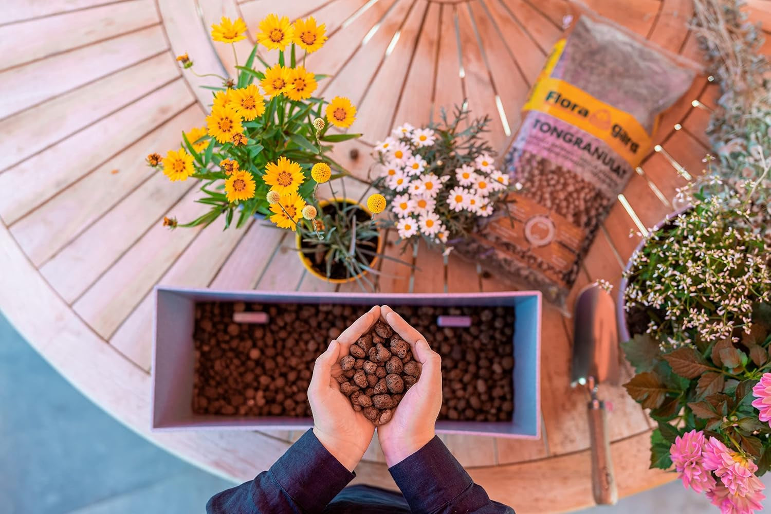 Floragard granulado de arcilla expandida 50 L - material de drenaje natural y sustrato hidropónico para macetas, tinas, plantas de interior y jardineras - previene la acumulación de agua, asegura una buena aireación