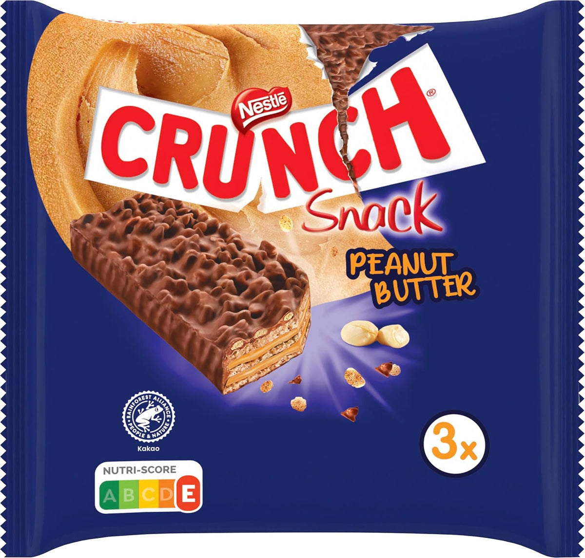 Barras de mantequilla de maní Nestlé Barra de chocolate con cereales y mantequilla de maní crujiente, paquete de 9 (3 x 31 g cada una)