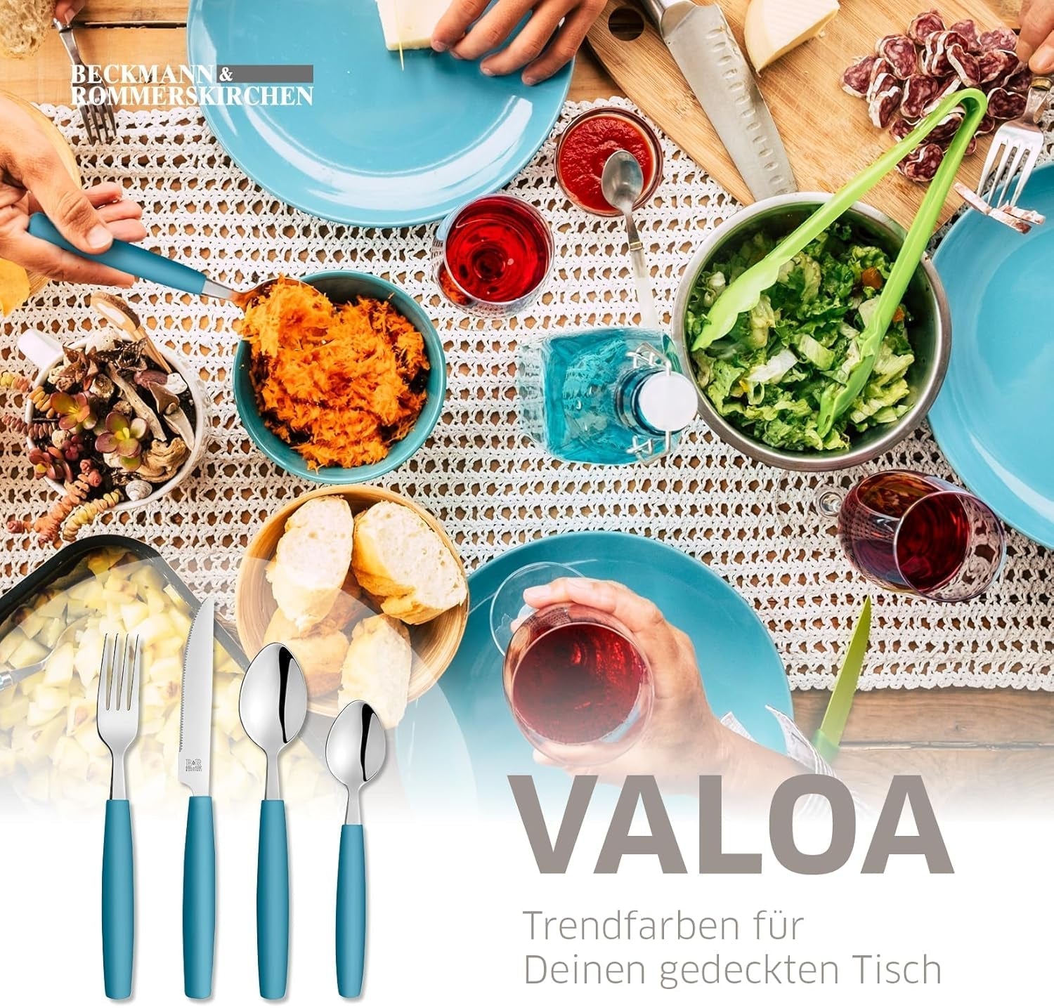 Beckmann & Rommerskirchen 2515 VALOA Besteck Set 4 personas | 16-Teilig | Petróleo | Spülmaschinenfest | Hochglanzpoliert | Essbesteck: 4X Messer, Gabel, Esslöffel, Kaffeelöffel Cocina Naty Shop