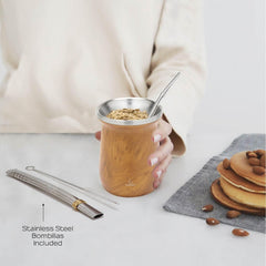 Set de ceai Yerba Mate balibetov (ceașcă Mate) din oțel inoxidabil cu bombilla (pai) pentru mate, Set Yerba Mate ușor de curățat și foarte durabil (LEMN)