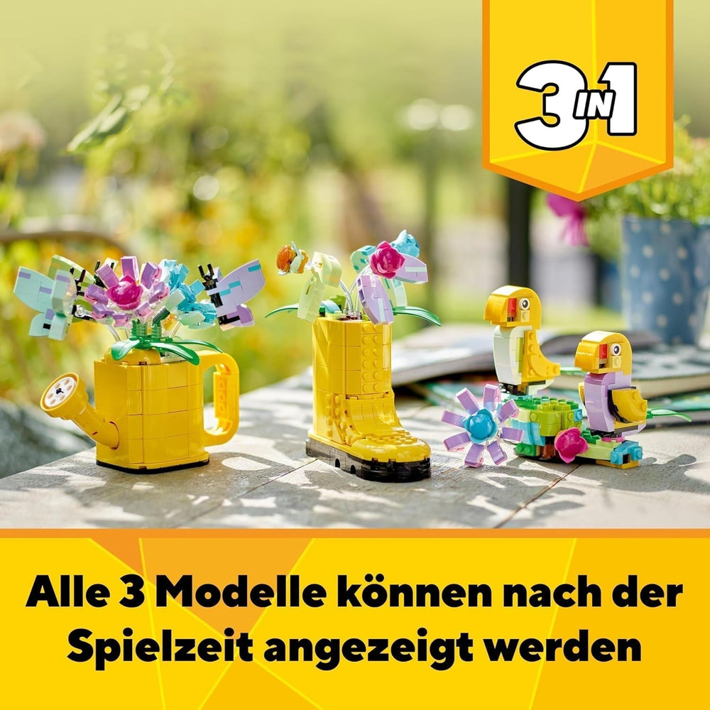 LEGO Creator Set de aspersores de flores 3 en 1, decoración de la habitación de los niños, construye un aspersor con un ramo de flores, botas de goma o 2 pájaros de juguete, regalo creativo para niñas y niños de 8 años 31149 Juegos de construcción Besuche den LEGO-Store