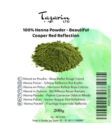 200g Henna Powder - Păr cu reflexie roșie de cupru - Colorarea părului - 100% naturală, pură și fără aditivi | Pulbere fină Vopsea pentru par Naty Shop