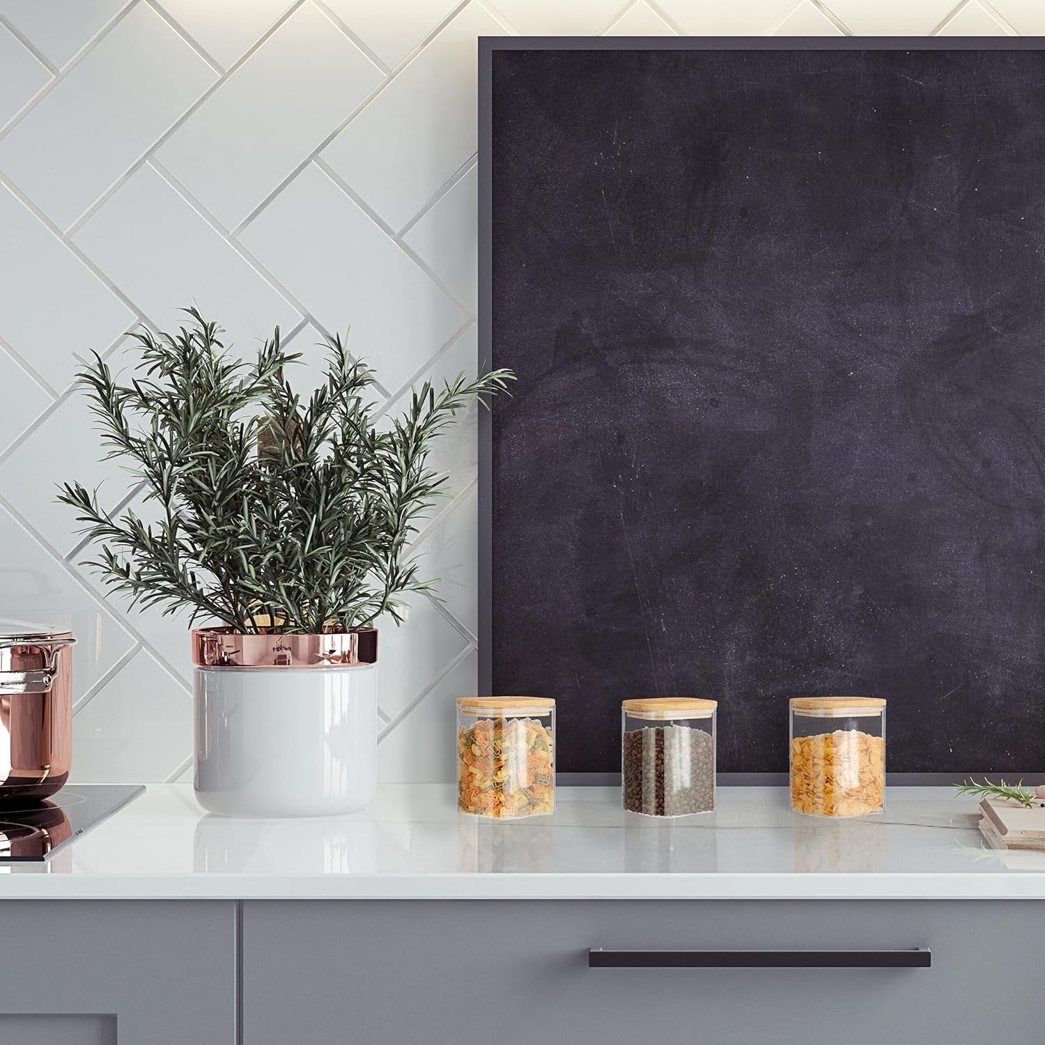 Borcane de depozitare Relaxdays cu capace din bambus, set de 3, borcane pătrate din sticlă, 900 ml, etanșe, transparente/naturale Cutii depozitare alimente Naty Shop