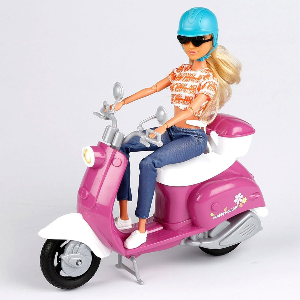 Isabella Gelenkpuppe mit Roller, 30 cm, Motorrad-Spielzeug, incluidos accesorios, Sonnenbrille, Handy, Selfie-Halterung, Helm, Refreshment, Puppen für Mädchen, Geschenke ab 3 Jahren (47812)