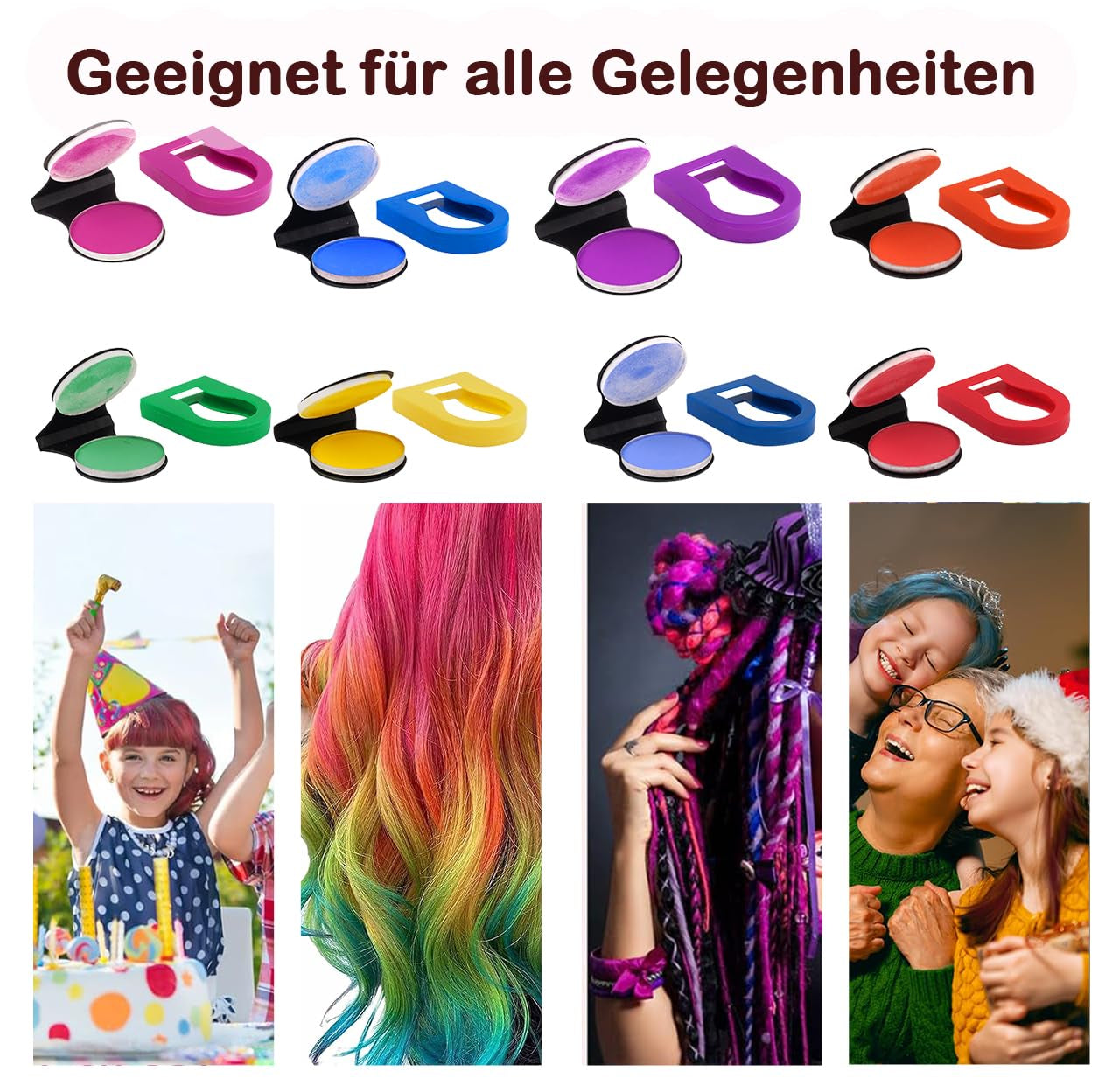 Cretă de păr pentru fete, 8 bucăți cretă de păr lavabilă pentru copii, culoare de păr strălucitoare temporară portabilă non-sticky, vopsea spray pentru păr pentru copii, Crăciun, petrecere aniversară Vopsea pentru par Naty Shop