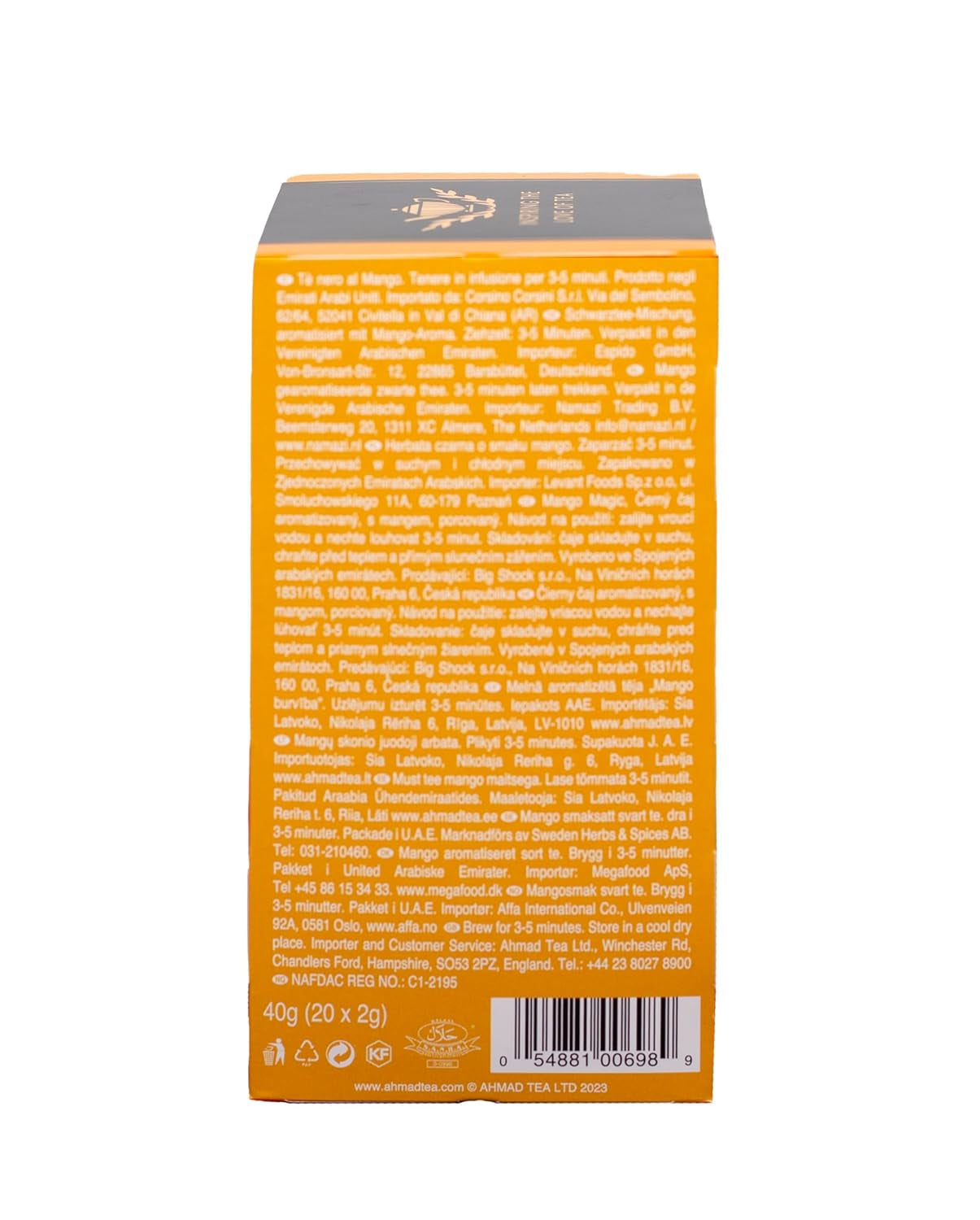 Ahmad Tea – Mango Magic | Ceai negru cu aromă de mango | 20 pliculețe de ceai de 2 g | Pliculețe de ceai cu bandă