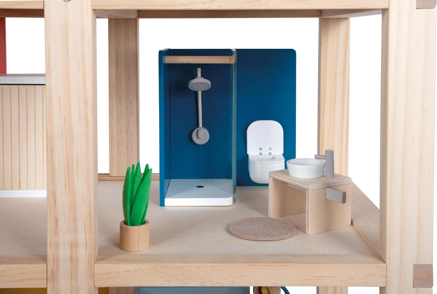 Casă de păpuși din lemn Small Foot, culori naturale – cu 3 etaje, terasă pe acoperiș și set de mobilier cu 51 de piese, încurajează jocul creativ, potrivită pentru vârste de la 3 ani în sus, 12541