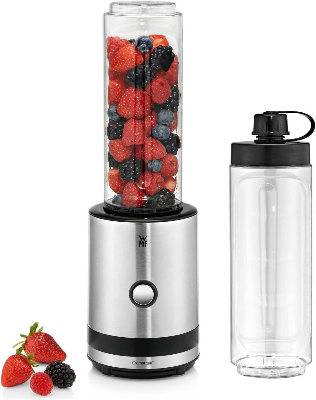 WMF Küchenminis Smoothie-To-Go, Mini Standmixer Mit Zwei Mix-/Trinkbehältern 0,6L, Mixer Hochleistungsmixer 300 W, Edelstahl Matt, Schwarz Bucatarie Naty Shop Edelstahl