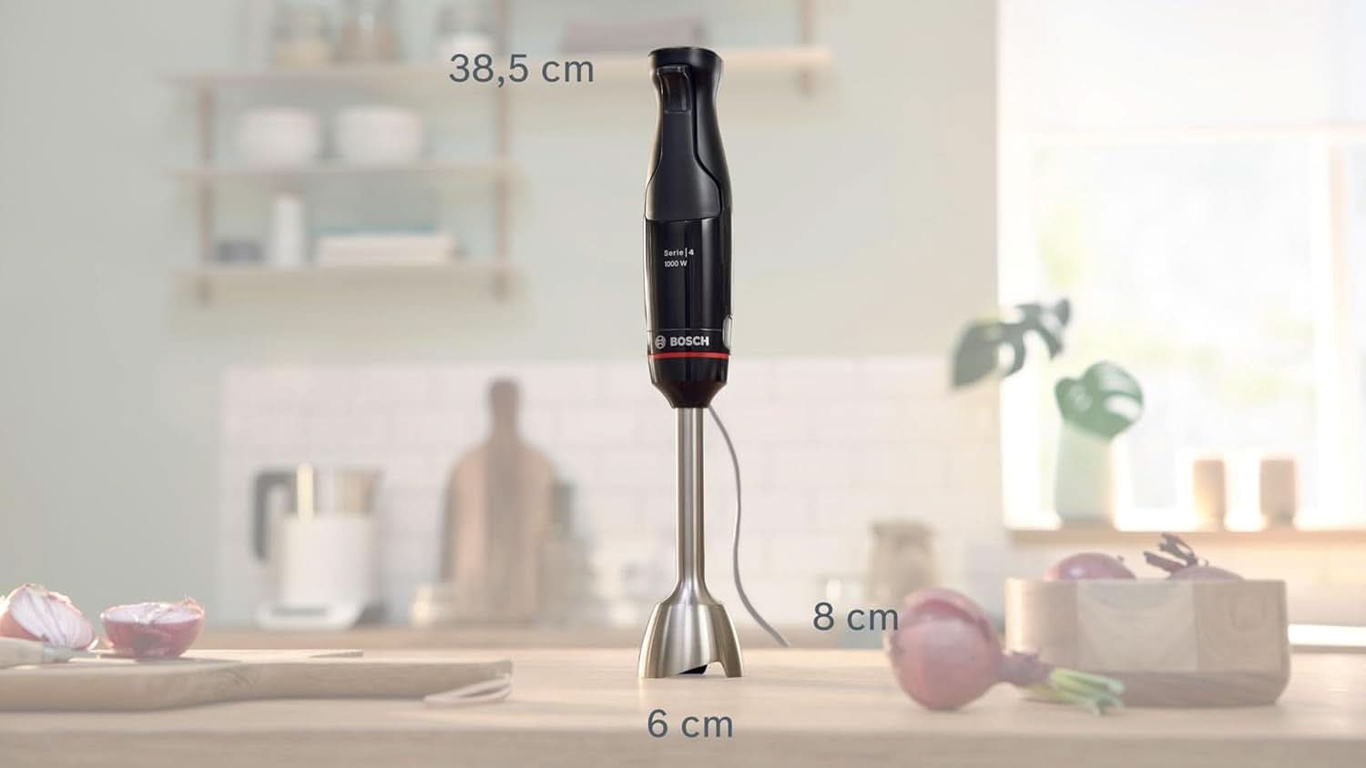 Bosch Batidora de pie Ergomaster Serie 4, 1000 Watt, Edelstahl-Mixstab, Zerkleinerer, Mix-/Messbecher, Schwarz Kitchen Naty Shop