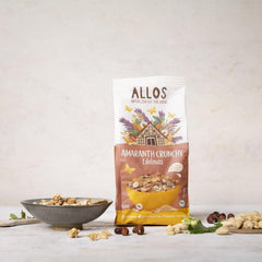 Muesli crujiente premium con nueces y amaranto Allos | Muesli orgánico | Muesli con nueces | Avena | Cereales para el desayuno | Vegano | Paquete de 6 (6 x 400 g)