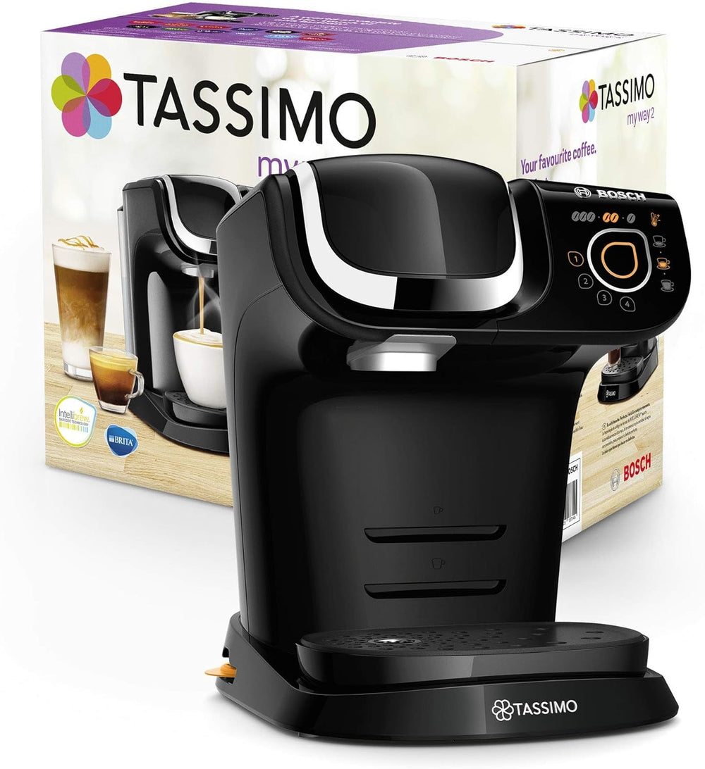 Espressor Tassimo My Way cu 2 capsule TAS6502 cu filtru de apă, peste 70 de băuturi, personalizare băuturi, varietate de cafea, preparare ușoară, 1.500 wați, negru