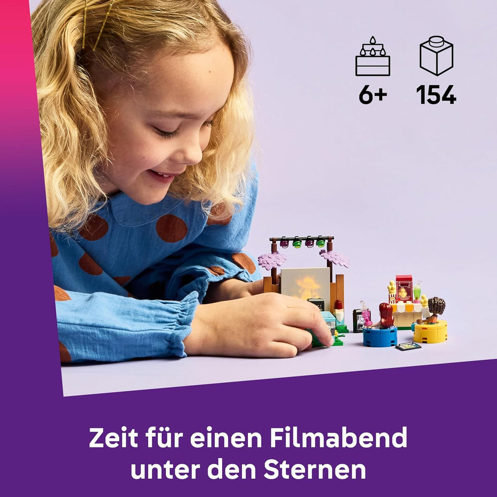 LEGO Friends Noche de Película de la Amistad, juguete para niñas mayores de 6 años - incl. 2 minimuñecos, una pantalla y un proyector de ladrillos luminosos - Set de construcción creativa - 42642