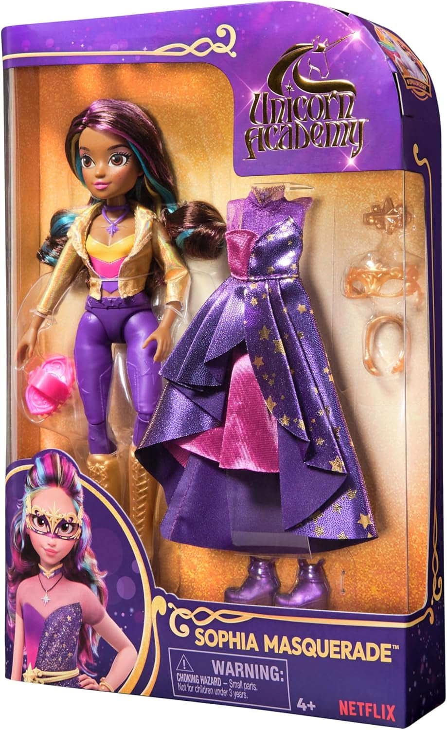 Unicorn Academy Deluxe Masked Ball Sophia - Muñeca de 24 cm de la popular serie de Netflix con 2 conjuntos, disfraces clásicos y juegos de rol, a partir de 4 años Naty Shop Dolls