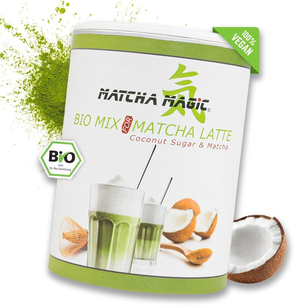 Matchamagic - Pudră de matcha latte bio din Japonia cu zahăr din floare de cocos pentru un ceai delicios