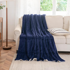 Kono Sherpa manta de lana, 150 X 200 Cm, Suave, Acogedora, Esponjosa, Reversible, Microfibra, mantas fijas para cama, sofá, sofá (Azul marino, doble/doble) Camas y mantas Besuche den KONO-Store