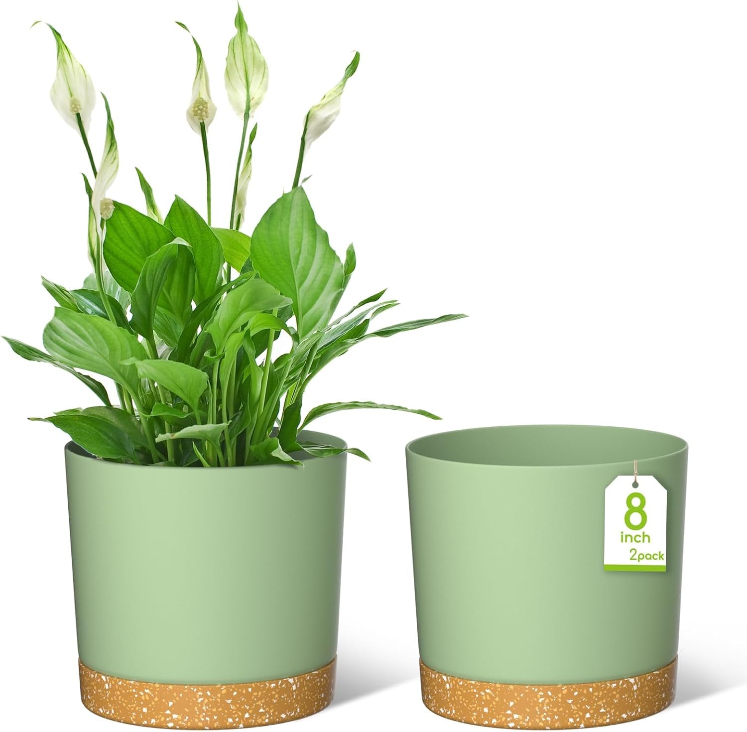 Ghiveci de flori ZMTECH cu diametrul de 25 cm pentru plante de apartament, ghivece de flori din plastic cu farfurie și găuri de drenaj, ghivece rotunde pentru plante de interior și exterior (set de 2, alb)