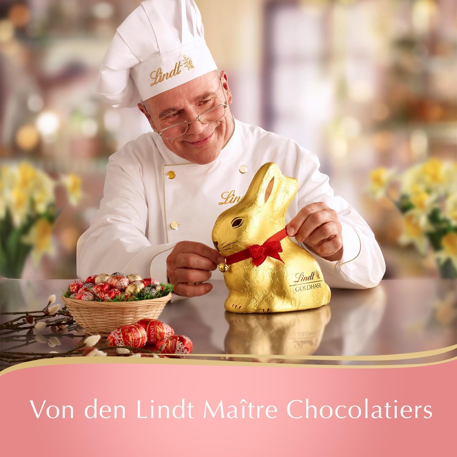 Lindt Chocolate Gold Bunny Lucky Charm Edition | 100g | Ciocolată cu lapte aurie cu model de talisman norocos pentru Paște | Ciocolată de Paște | Cadou de ciocolată | Iepuraș de ciocolată | Iepuraș de Paște