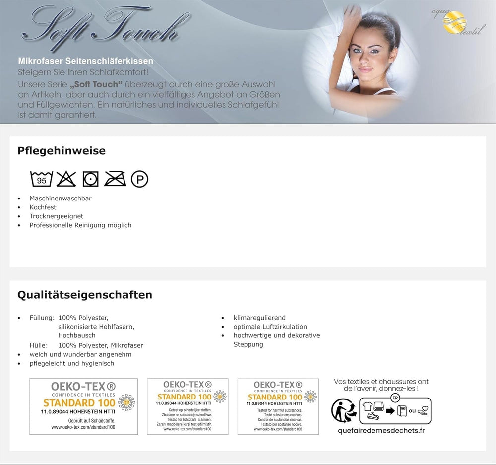 Pernă laterală de dormit 40 X 145 Cm închidere cu fermoar pernă de îngrijire 1500G Reglare climatică Oeko-Tex Perne standard Naty Shop