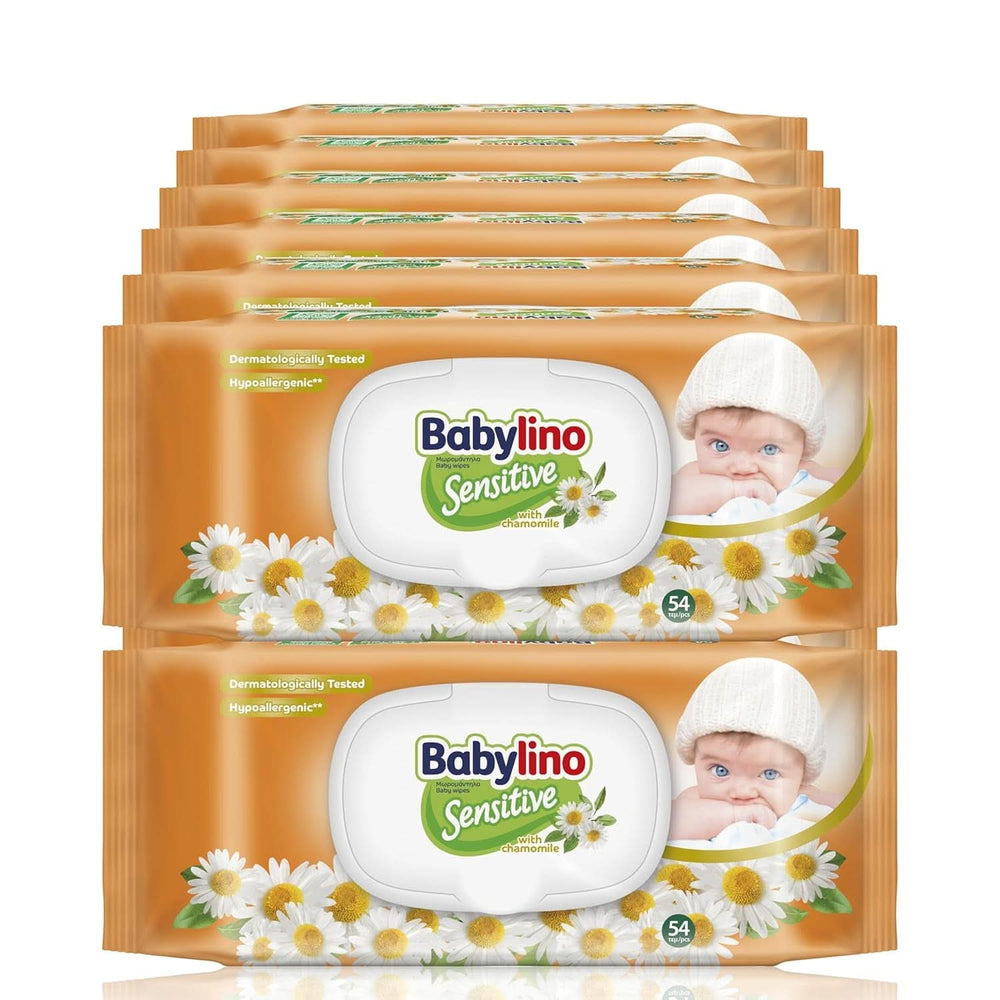 Șervețele pentru copii sensibili Babylino Sensitive, 0% parfum, 98% formulă naturală care restabilește valoarea pH-ului pielii Servetele Umede Bebelusi Naty Shop Mușețel (864 servetele)