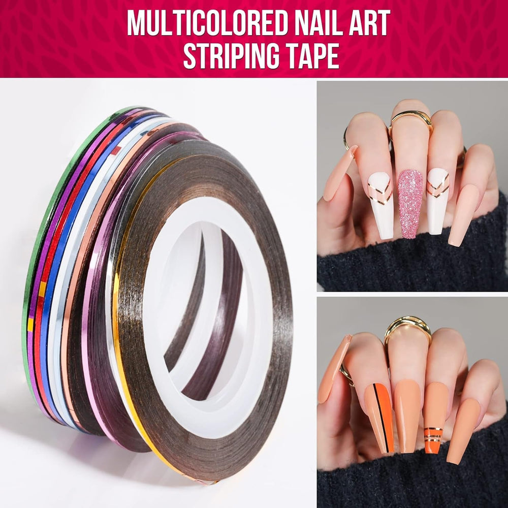 FANDAMEI Nail Art Pinsel Set, 15 Stücke Pinsel Für Gelnägel Nagel Pinsel, 5 Stücke Dotted Pen, 10 Rolle Streifenband Nägel, Strasssteine Nägel, Ultra Dünn Nagel Pailletten Für Nagelkunst Maniküre Set