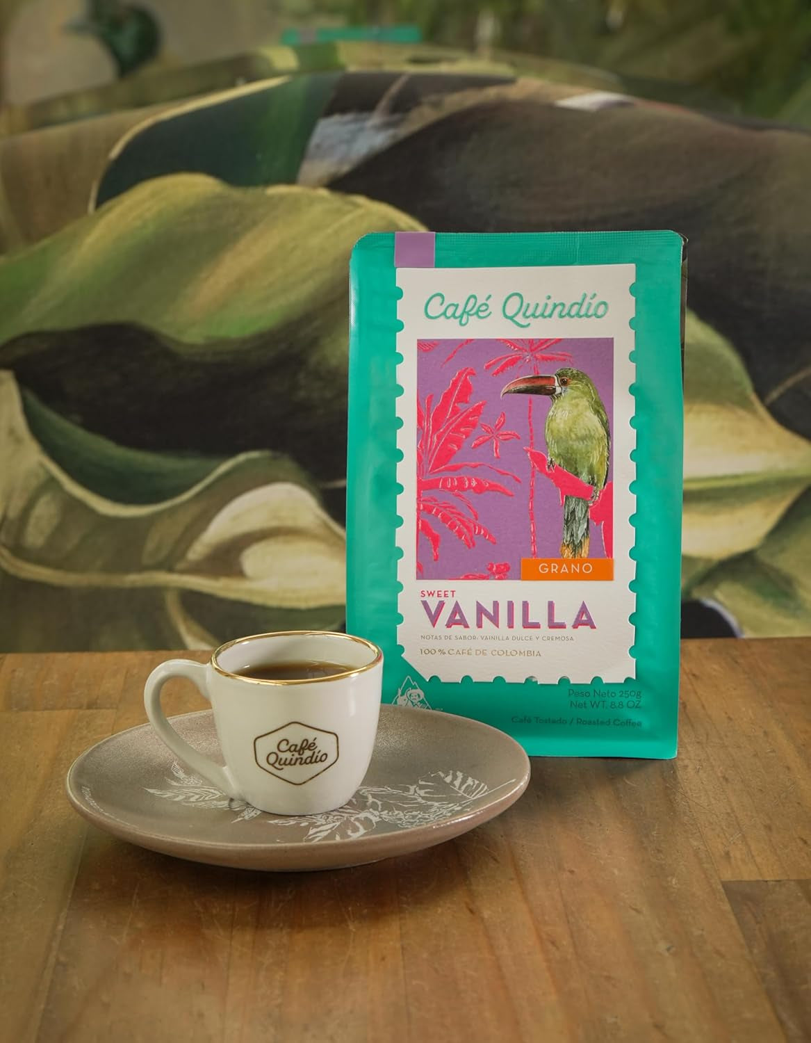 Cafe Quindio Specialty Coffee - boabe de cafea 100% Arabica, Columbia - cu note naturale de vanilie dulce (250g) - ideală pentru cafea filtrată, aparate portafilter sau presă franceză