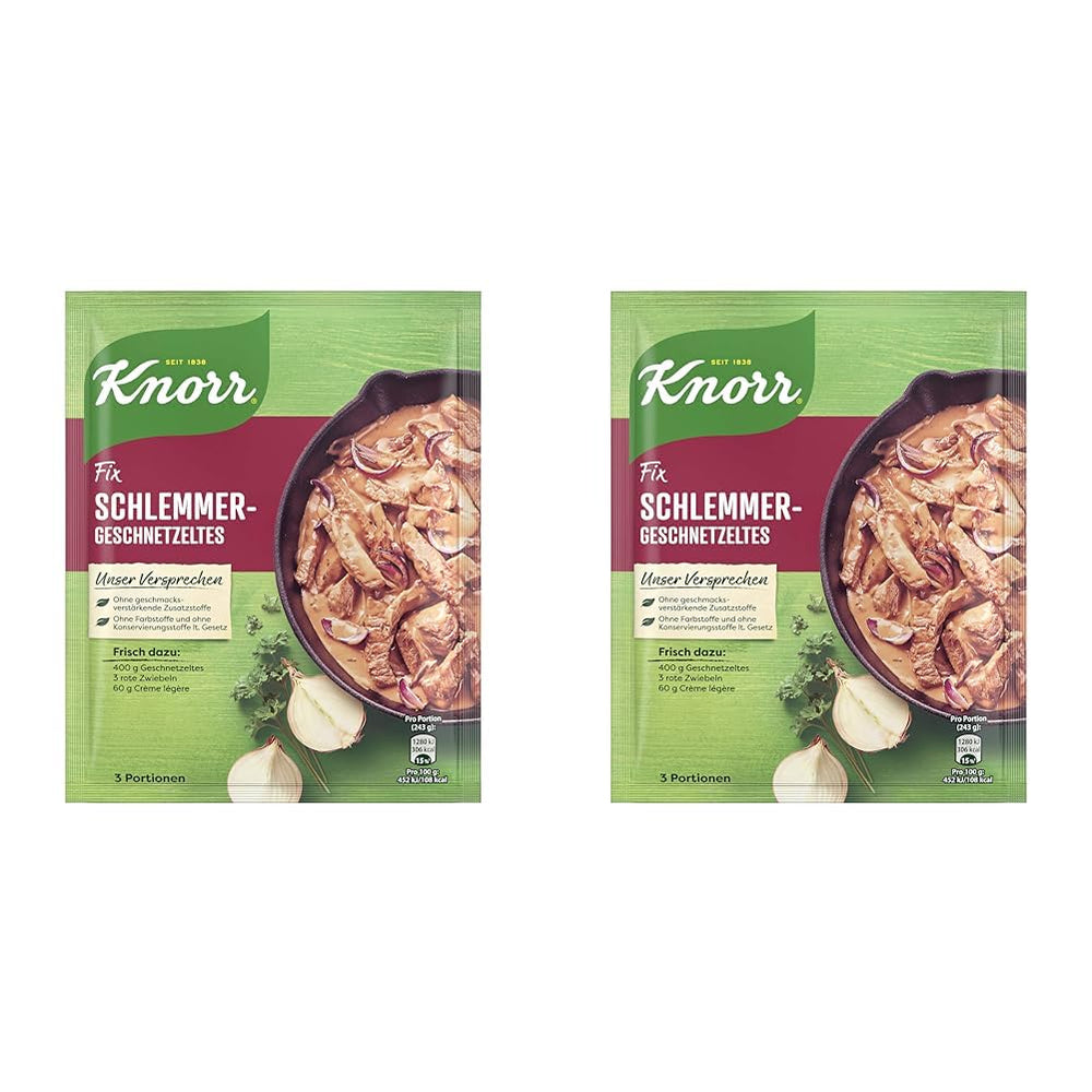 Knorr Fix Würzmischung Schlemmer-Geschnetzeltes für ein leckeres Fleischgericht ohne geschmacksverstärkende Zusatzstoffe 43 g 1 unidad