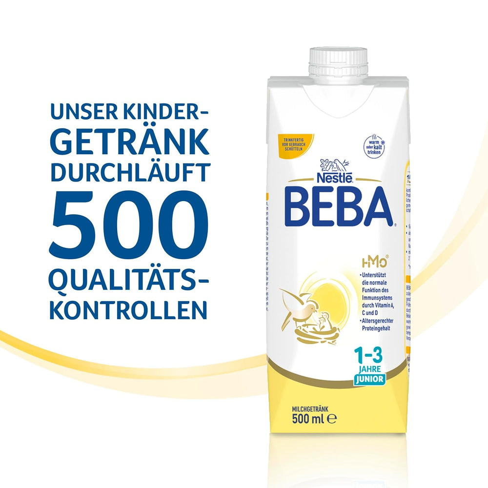 BEBA Bebida de leche lista para beber para niños de 1 a 3 años, con HMO, contenido de proteínas apropiado para la edad, sin aceite de palma, sin aceite de pescado, comida para niños pequeños, paquete de 12 (12 x 500 ml)