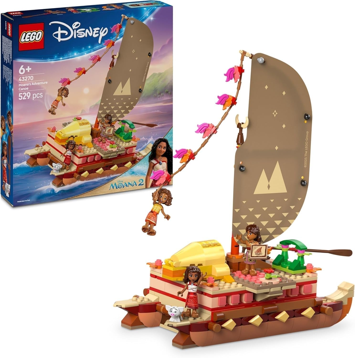 LEGO Ç€ Disney Moana 2: Balsa de aventuras de Moana - Barco de juguete con velas, cubierta extraíble, fogata y 3 minimuñecas, incluidas Loto y Moni - Regalo para niñas mayores de 6 años y fans - 43270 Juegos de construcción Beuche den LEGO-Store Título predeterminado