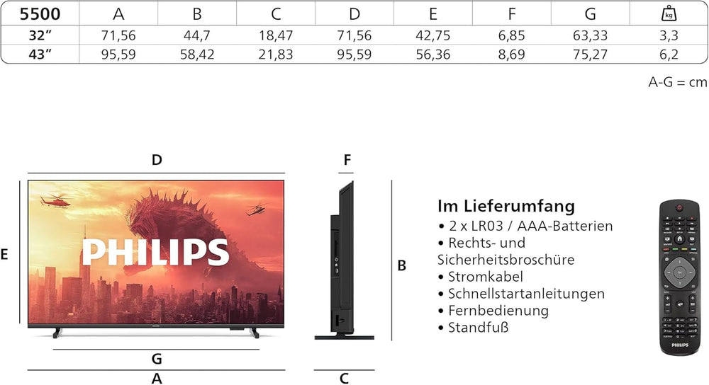 Televizor LED FHD Philips 43PFS5500 - ecran de 43 de inci cu Pixel Plus, design compact și Dolby Audio cu Vocal Boost