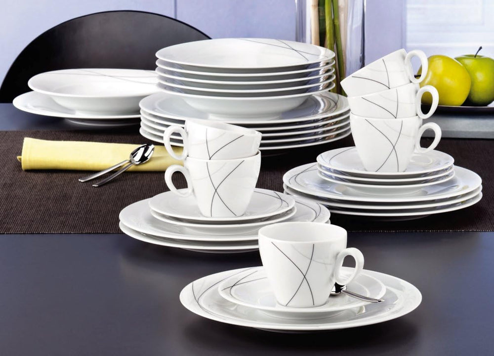 Seltmann Weiden 001.706904 Set de veselă combinat Trio Highline, 30 de piese, 36,5 x 31,2 x 36,9 cm, Alb