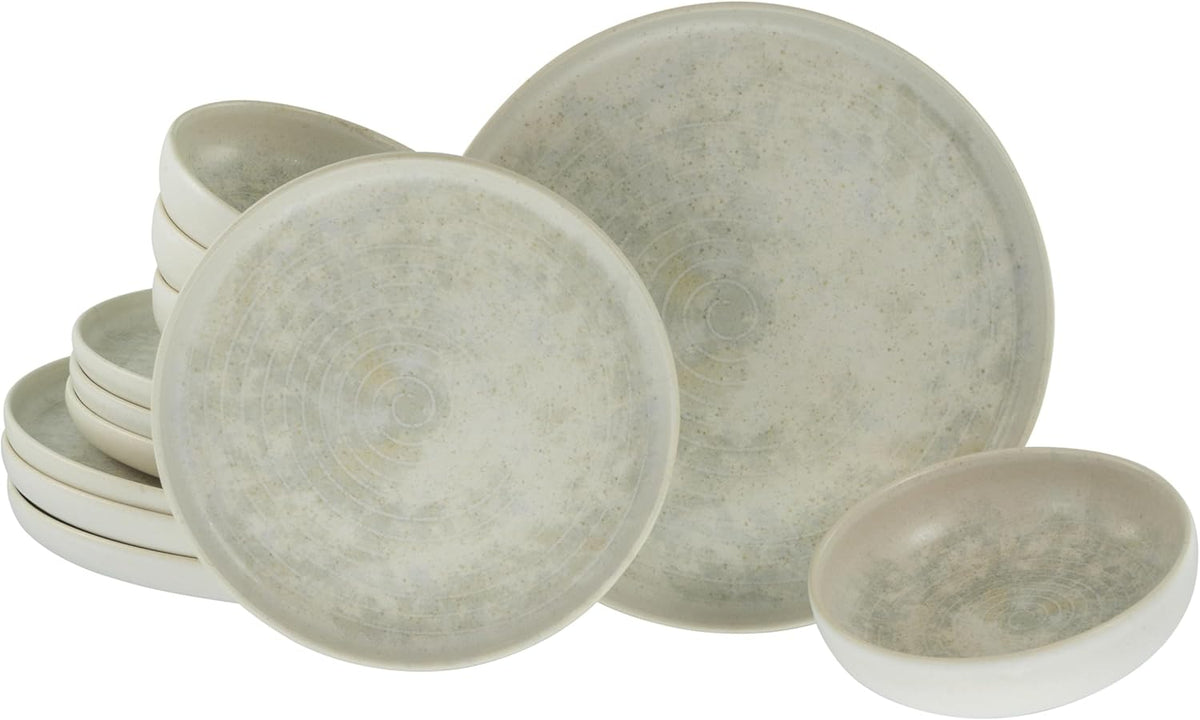 CreaTable, 23714, seria Uno Athena, set de veselă cu 12 piese pentru 4 persoane, set de farfurii din gresie, potrivit pentru mașina de spălat vase și cuptorul cu microunde, fabricat în Portugalia