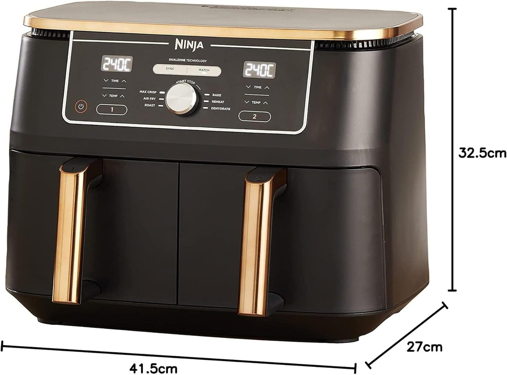 Ninja Foodi AF400EUCP MAX Freidora de Aire Doble Zona, Airfryer 9,5L, 2 Compartimentos, con Pinzas, Recubrimiento Antiadherente Electrodomésticos Naty Shop