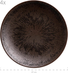 MÄSER Bronz Metallic, serviciu de masă cu 12 piese pentru 4 persoane cu glazură elegantă și lucioasă, set de farfurii cu farfurie de cină, farfurie de sumă și farfurie de desert din ceramică de înaltă calitate, gresie, maro