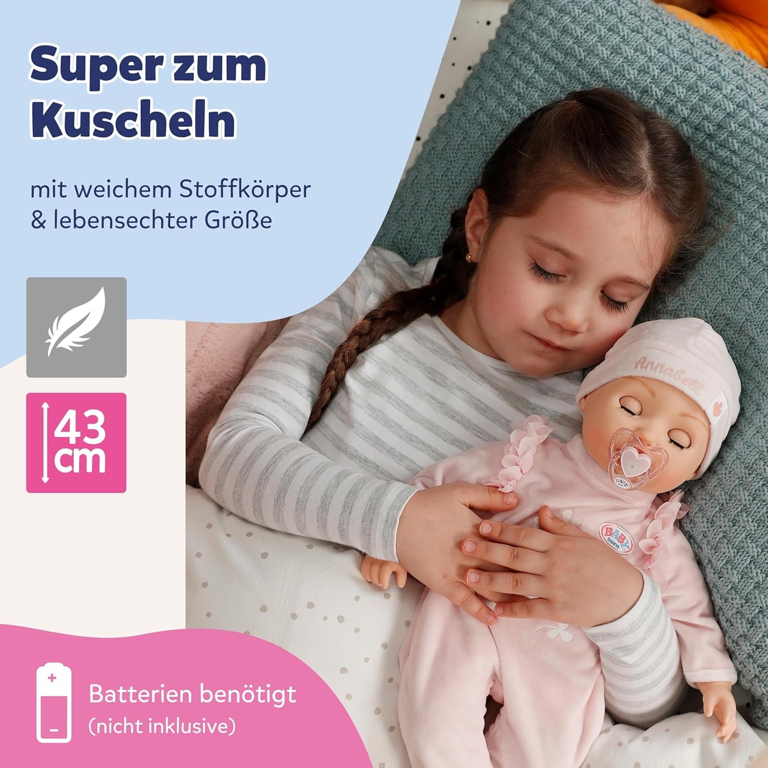 BABY Born Annabell 43 cm - Păpușă moale cu 7 funcții electronice și sunet - Potrivită pentru copii cu vârsta de la 3 ani în sus - Păpușa include accesorii - Necesită baterii