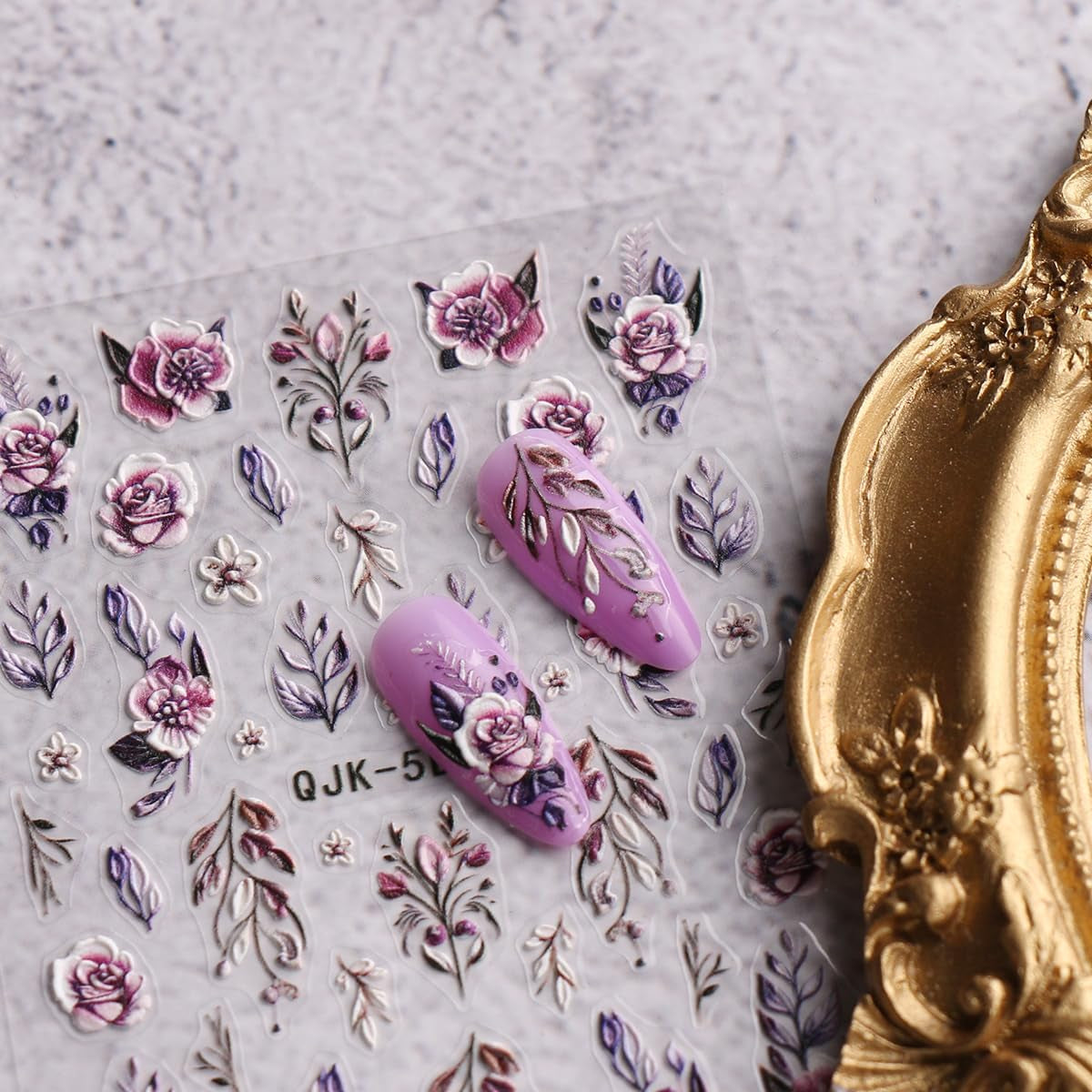 JMEOWIO 3D Nagelsticker Blumen Nail Art Sticker Selbstklebend Nagelaufkleber 5D Stereoskopisch Frühling Sommer Dekoration Nageldesign Zubehör 4 Blatt