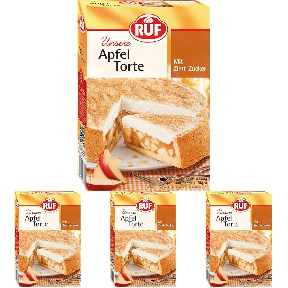 RUF Apfeltorte, Backmischung Für Eine Apfel-Torte Mit Sahne-Creme Und Zimt-Zucker, Apfel-Zimt-Torte, Vegan Naty Shop Apfeltorte 500 G (Packung Mit 4)