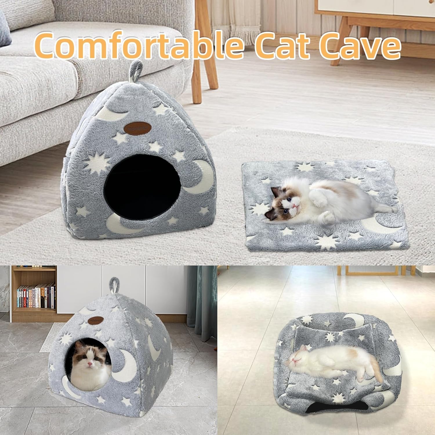 Katzenhöhle Plüsch Katzenhaus mit Waschbarem Kissen Faltbare Katzenzelt Höhle mit Handle Weiches und Warmes Katzenbett für Drinnen 33x33x35cm