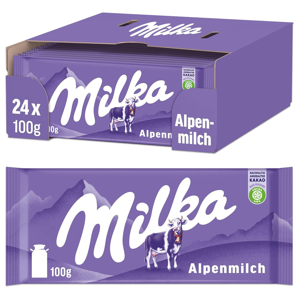 Milka Cow Spots – Chocolate con leche alpino con chocolate blanco con diseño de manchas de vaca – 24 x 90 g