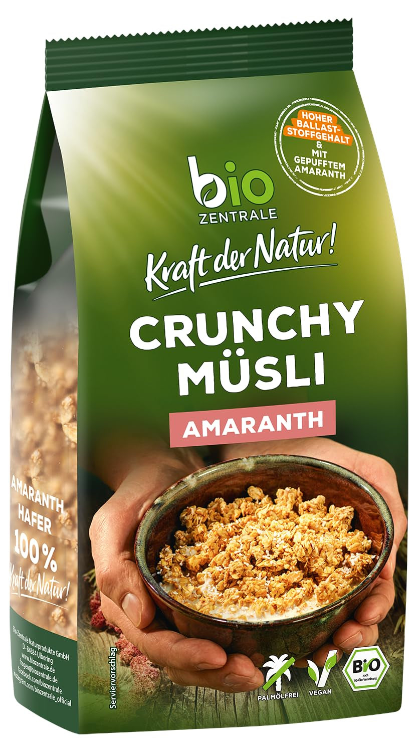 Muesli crujiente con frutos rojos Biozentrale | 375 g Muesli ecológico | Ideal para el desayuno y tu taza de muesli para llevar | Una alternativa a las barritas de muesli
