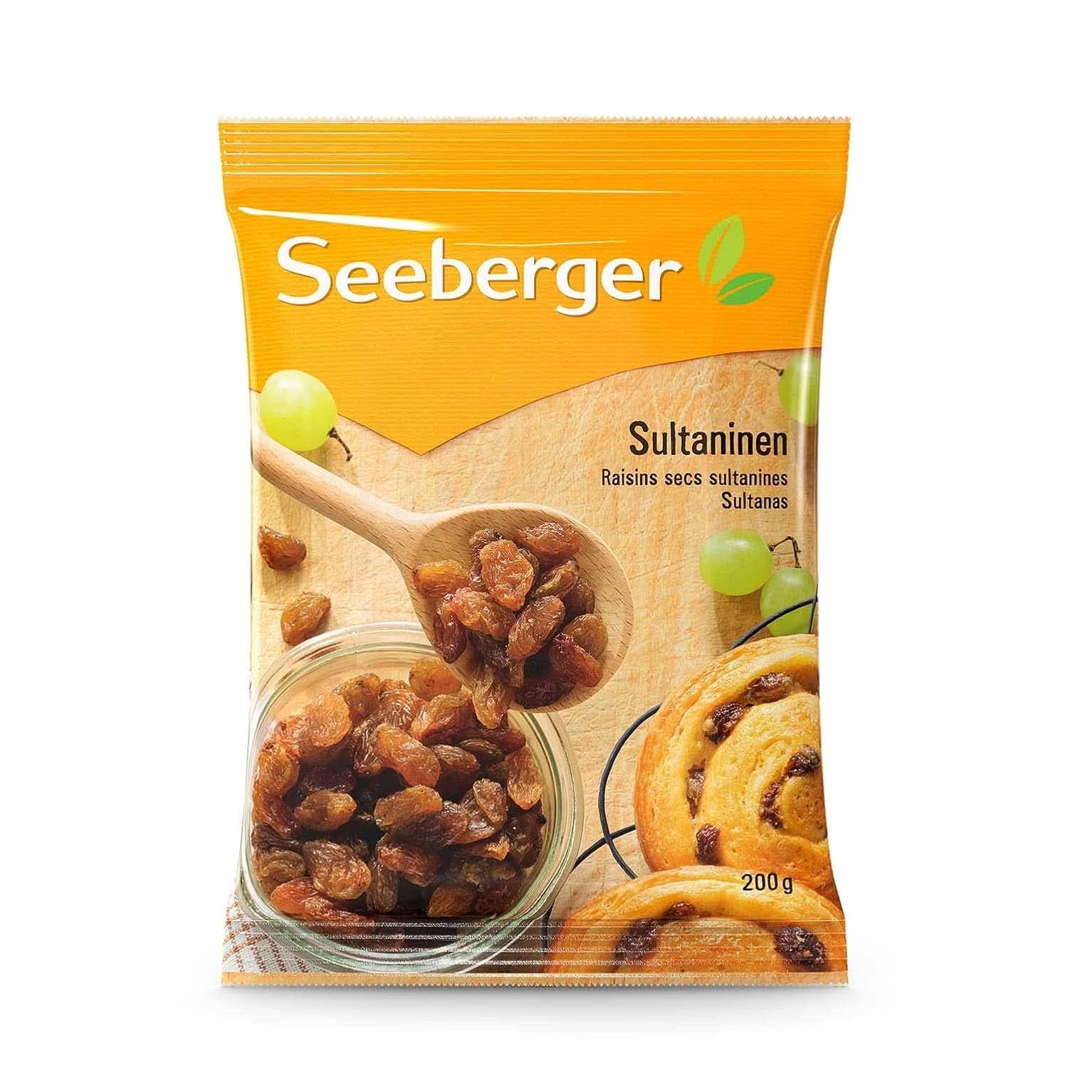 Seeberger Sultanas: Pasas Sultanas de Turquía, ligeras, dulces y afrutadas, Pack 13 x 200 gramos Naty Shop Productos Deshidratados 200 gramos