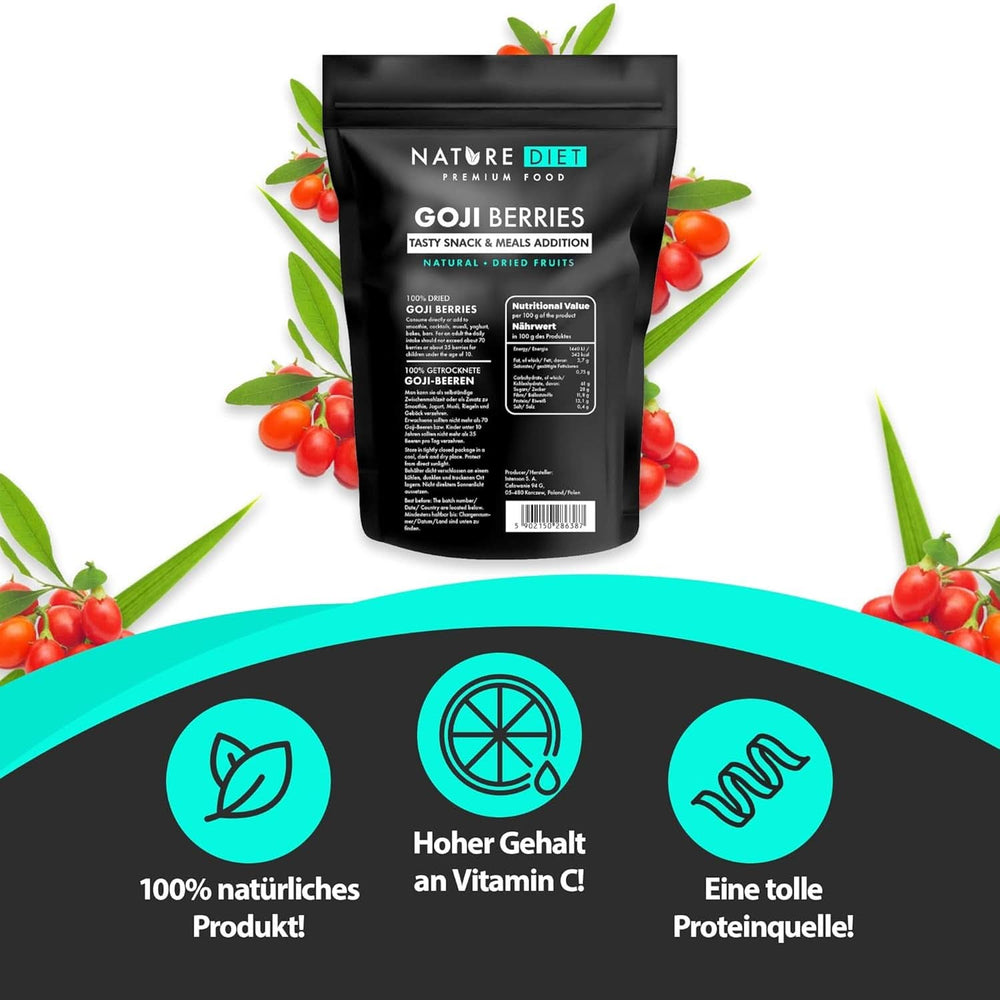 Nature Diet - Goji berries 1000 G | Fructe de pădure uscate Produse deshidratate Naty Shop