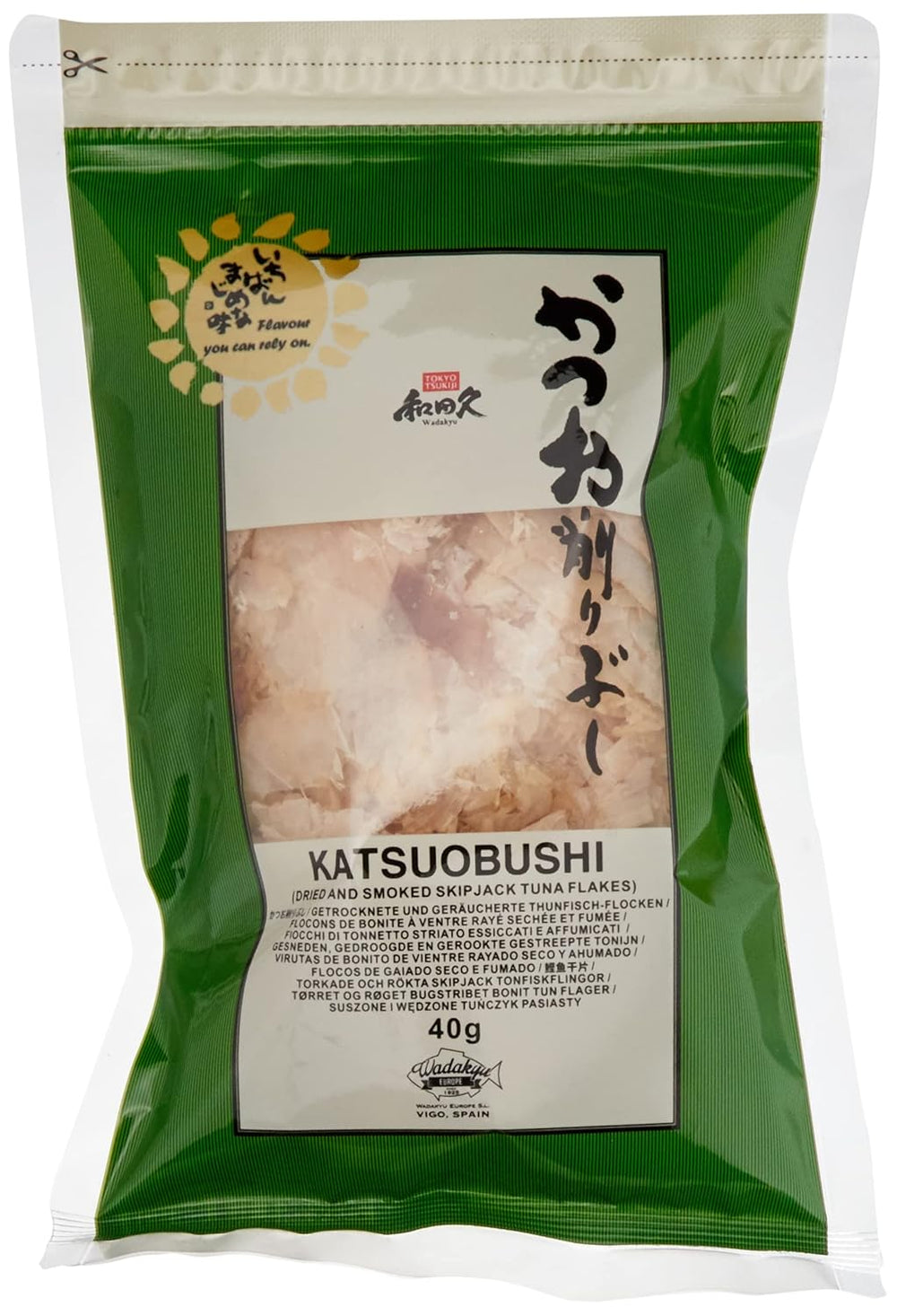 Katsuobushi Bonito Flocken – Aus 100 Prozent getrootkenem und Geräuchertem Bonito Tunfisch – Ideal para la cocina japonesa – 1 x 40 g