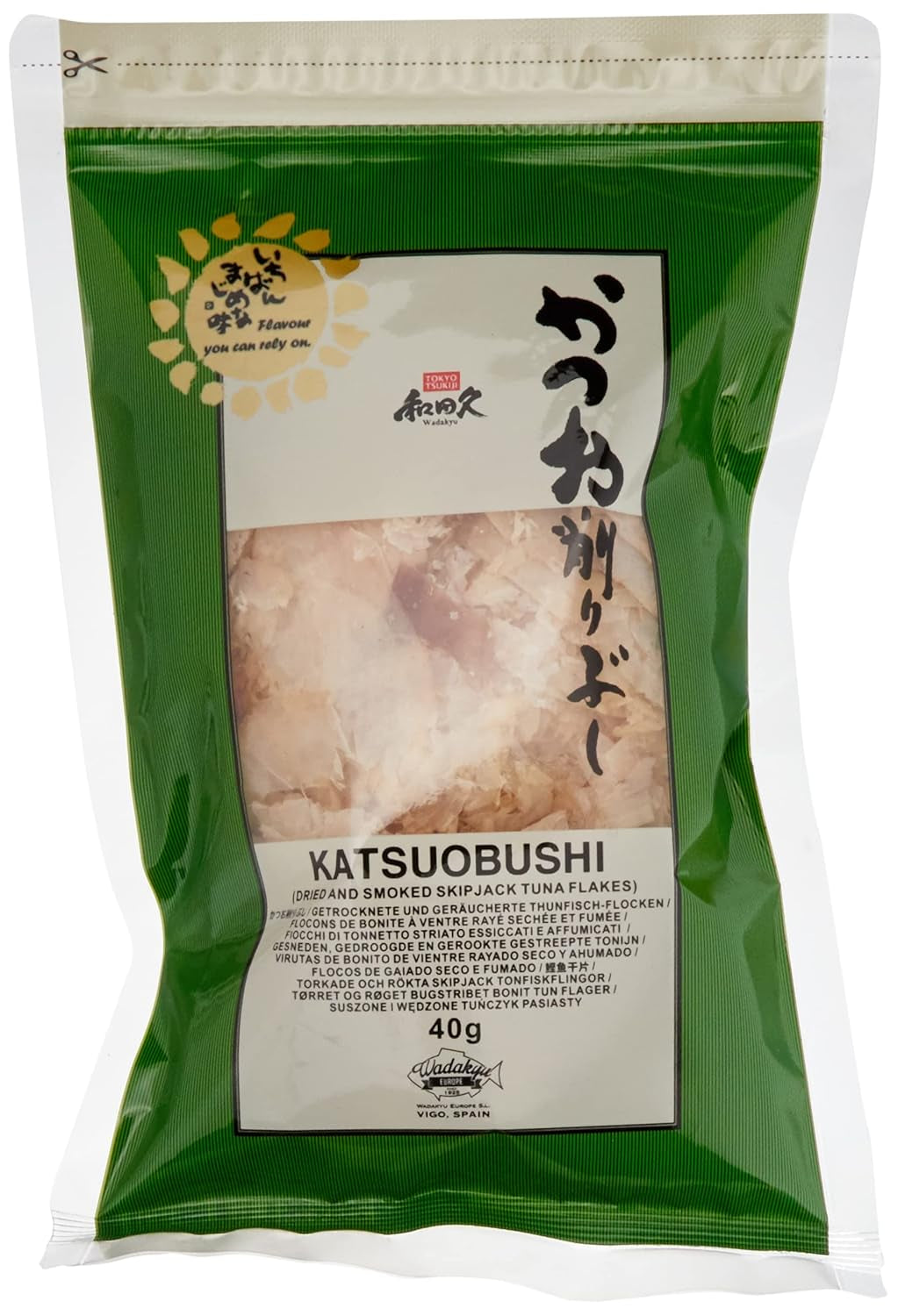 Katsuobushi Bonito Flocken – Aus 100 Prozent getrootkenem und Geräuchertem Bonito Tunfisch – Ideal para la cocina japonesa – 1 x 40 g