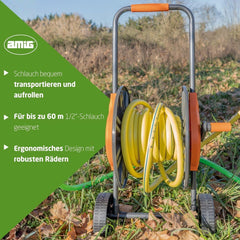 Amig - Rolă de furtun | pentru furtunuri de 1/2" | max. 60 m rulată | cu manivelă pentru înfășurare ușoară | polipropilenă | portocaliu și gri